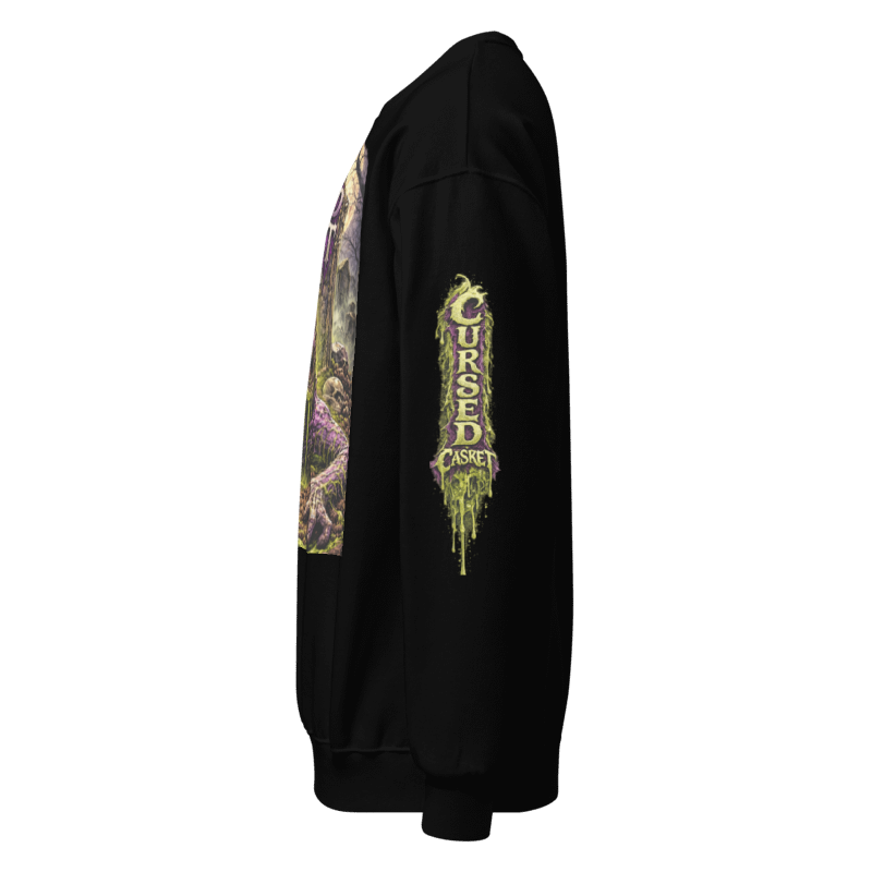 Gothic Zombie Crewneck Sweatshirt with Sleeve Design | Horror Apparel | Cursed Casket | Alternative Dark Aesthetic Clothing