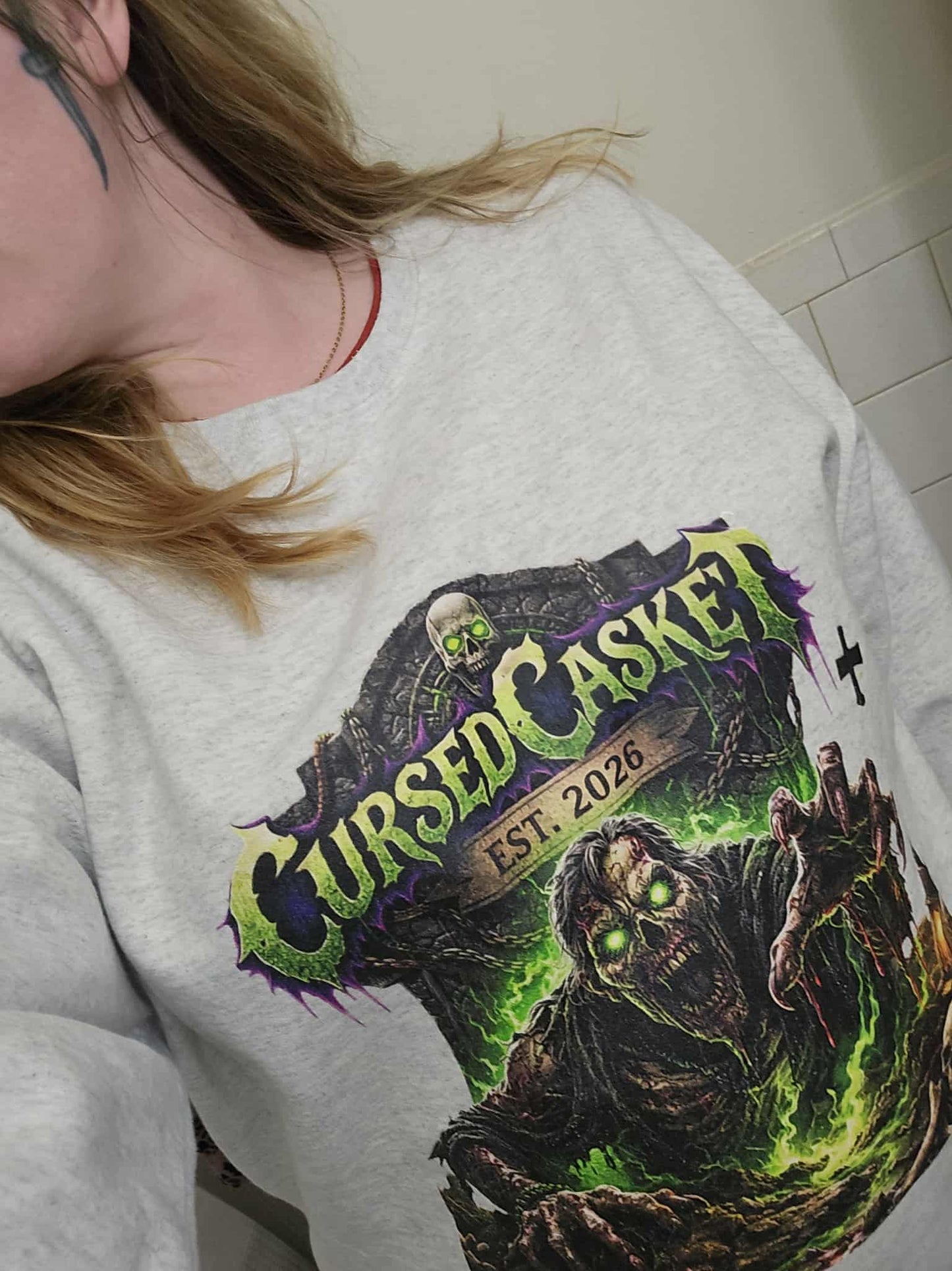 Cursed Casket Zombie Sweatshirt, Gothic Horror Crewneck