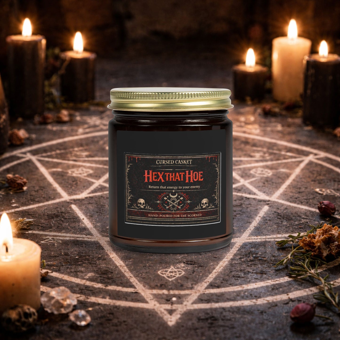 Hex That Hoe return to sender | Cinnamon Chai Candle | Cursed Casket (4oz, 9oz)