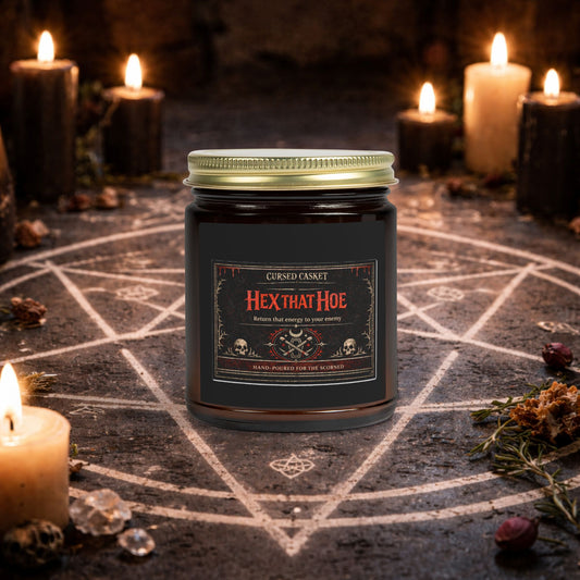 Hex That Hoe return to sender | Cinnamon Chai Candle | Cursed Casket (4oz, 9oz)