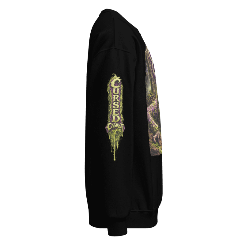 Gothic Zombie Crewneck Sweatshirt with Sleeve Design | Horror Apparel | Cursed Casket | Alternative Dark Aesthetic Clothing